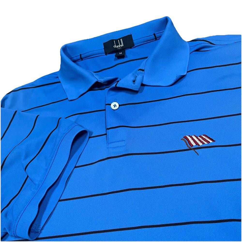 Dunhill Links‎ Boston Golf Club Logo Size Medium Blue Black Striped Polo Shirt
